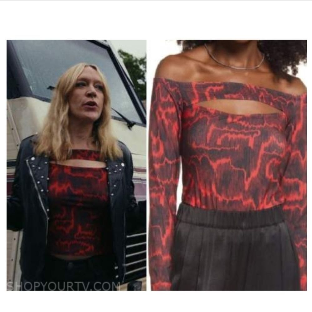 NWT Open Edit Off Shoulder Cutout Top in Red Bloom Animal Print Sz M